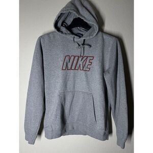 Nike Center Spell Out‎ Embroidered Hoodie Sweatshirt Gray Men's Size Medium EUC